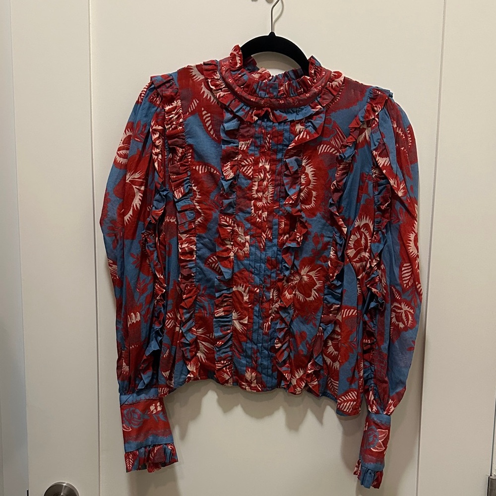 FARM Rio Red and Blue Floral Blouse